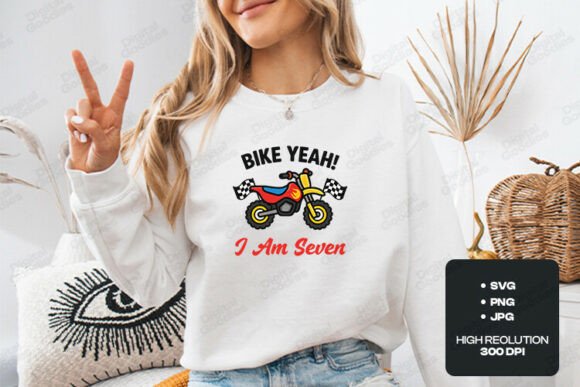 Bike Yeah I Am Seven Birthday Graphics for T-Shirt Designs